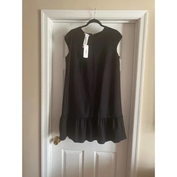 Akris Punto | Dresses | Akris Punto Solid Black Cap Sleeve Ruffle Hem Shift  Dress Size 4 Nwt | Poshmark